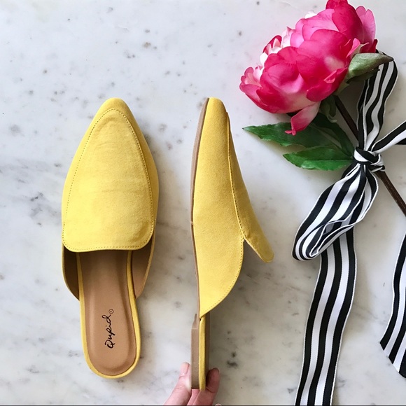 LAST ONE! Yellow Faux Suede Slip On Mule Flats - Picture 2 of 3